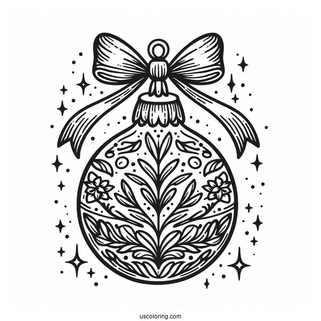 Christmas Ornaments Coloring Page Of Bulb Wrapped In Bow