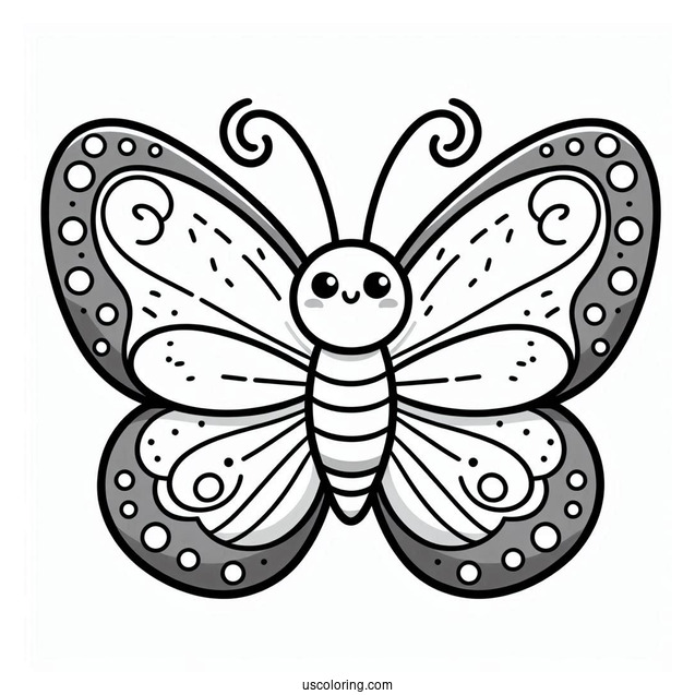 Cartoon Butterfly Coloring Page With Rounded Wings For Preschoolers