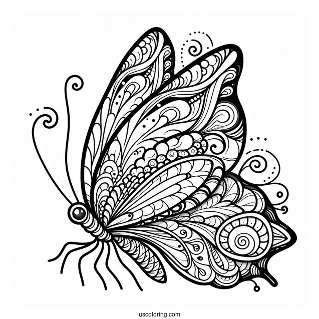 Side View Of Butterfly Coloring Page Flying