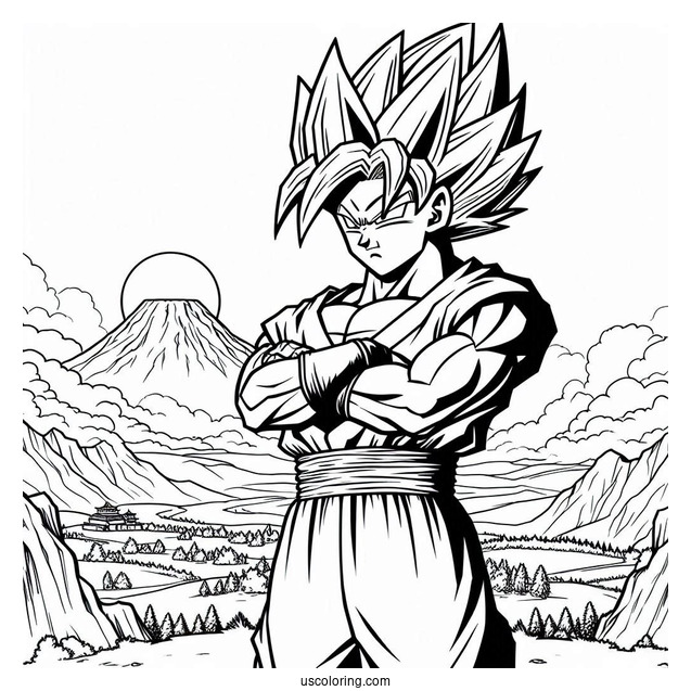 Dragon Ball Z Coloring Page Of Raditz Standing with Arms Crossed