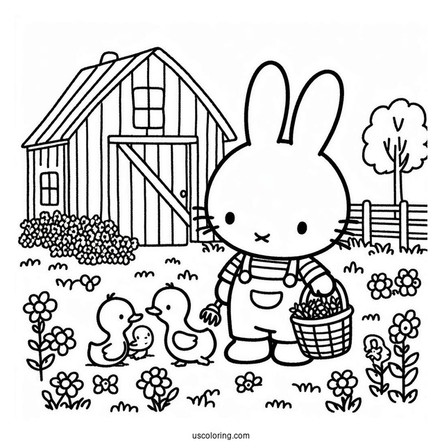 Miffy Coloring Page In A Farm With Ducklings For Kids