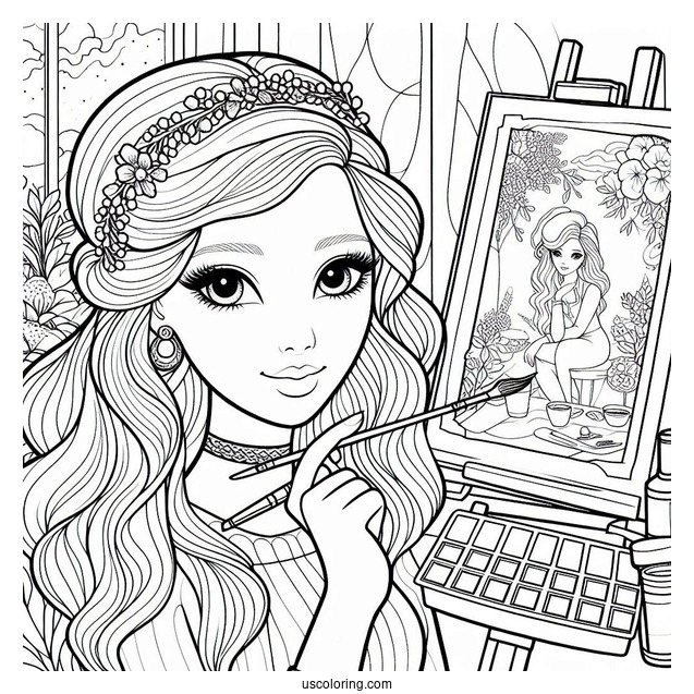 Artist Barbie Coloring Page