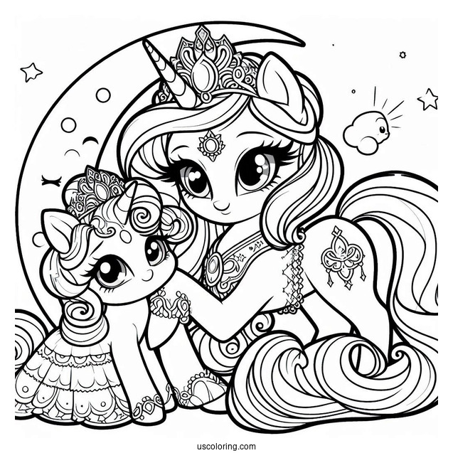 Princess Moonlove With Baby Rarity Coloring Page