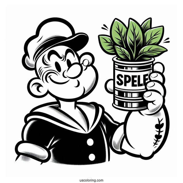 Popeye Coloring Page Holding Up Can Of Spinach