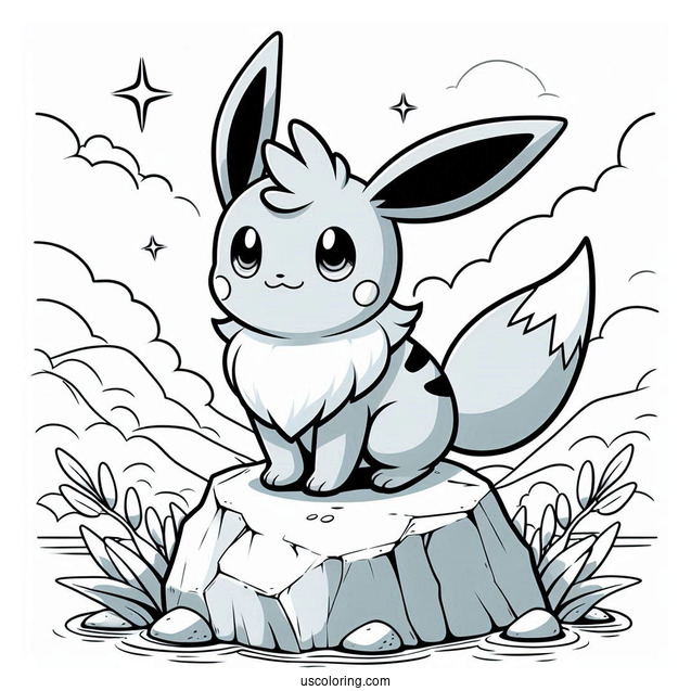 Adorable Mudkip Standing On Rock Coloring In