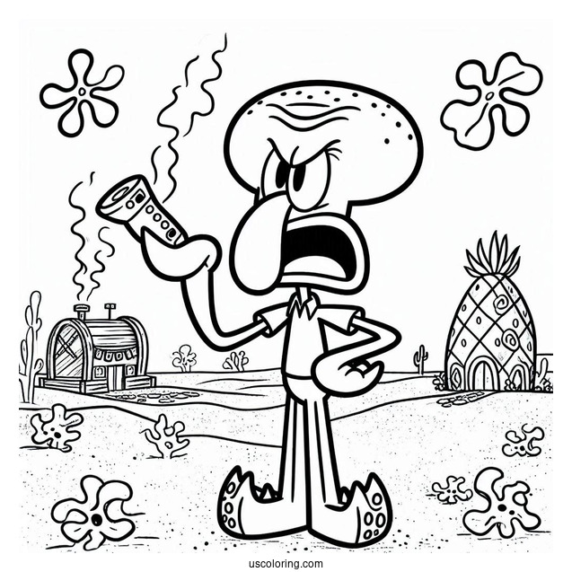 Squidward Complaining Coloring Page