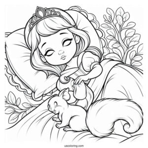Sleeping Beauty Coloring Page Of Baby Princess Aurora Playing With A Squirrel For Kids