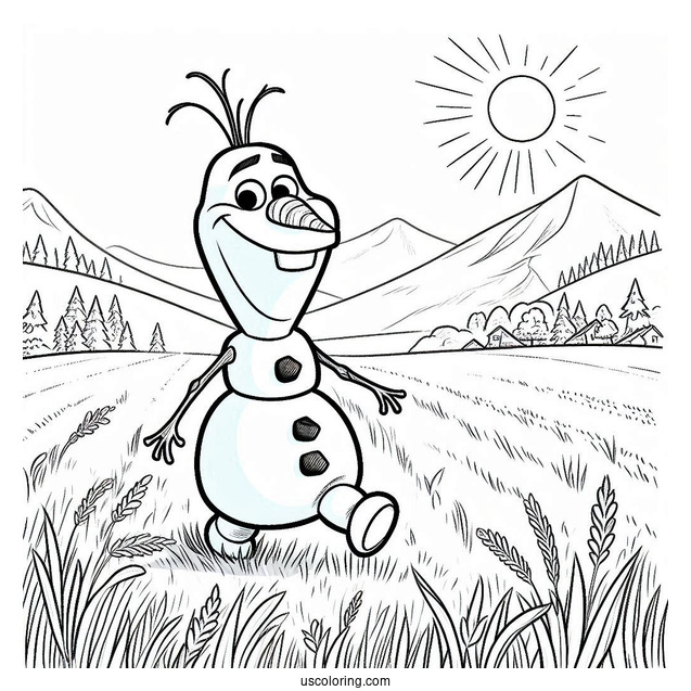 Olaf Walking In Field During Summer To Color