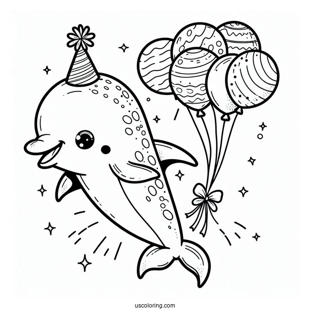 Dolphin Wearing Party Hard With Balloons