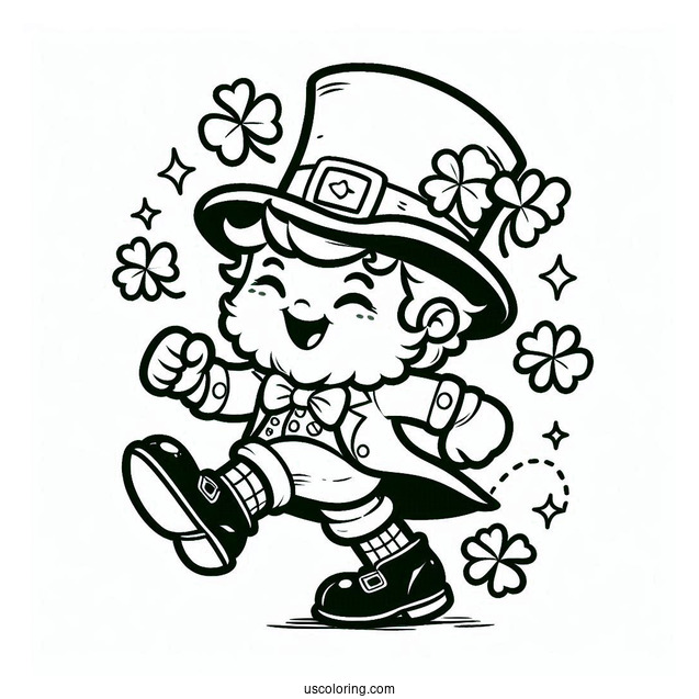 St. Patrick's Day Coloring Page Cheerful Leprechaun Dancing
