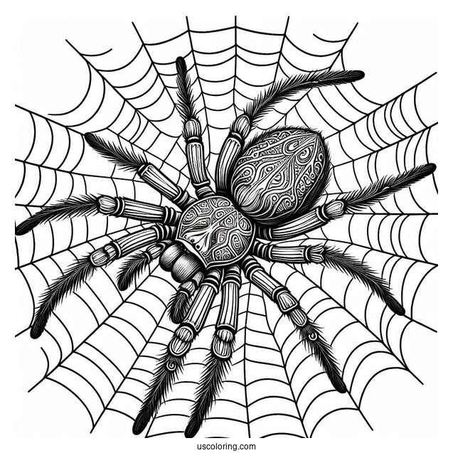 Huntsman Spider On Web Coloring Page