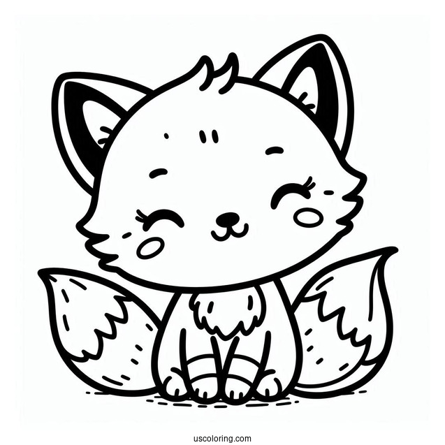 Kawaii Happy Fox Coloring Page For Kids