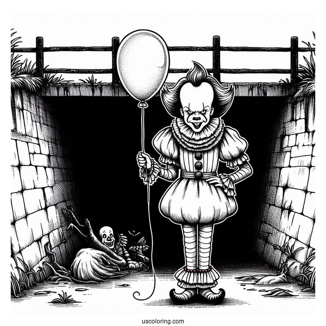 Evil Pennywise In The Sewers Holding A Balloon