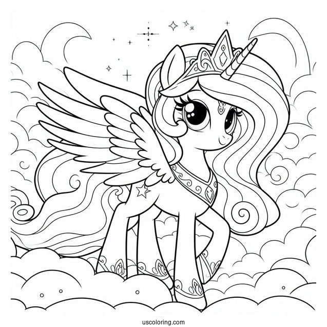 Pretty Princess Celestia Coloring Page Walking In The Clouds For Kids