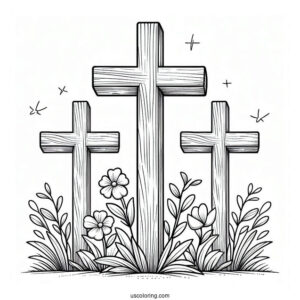 Three Wooden Crosses Coloring In