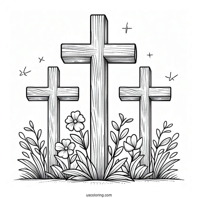 Three Wooden Crosses Coloring In