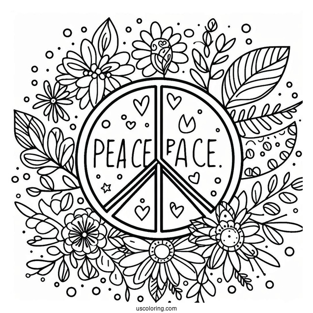 Peace Coloring Page Of Simple Flower Power Words