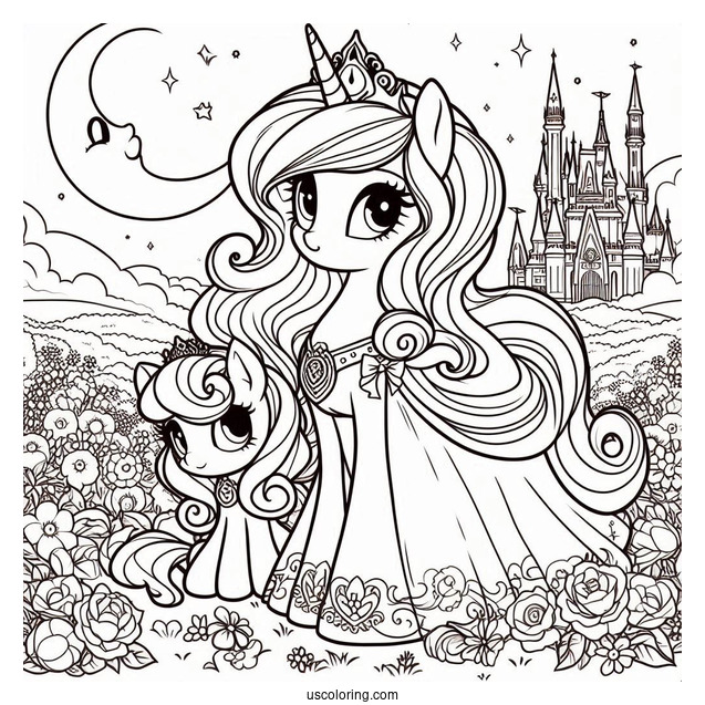Princess Luna Coloring Page Standing With Sweetie Belle In Flower Field