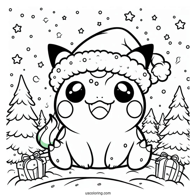 Pokemon Christmas Coloring Page Card With Bulbasaur
