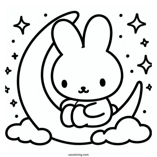 Kawaii Miffy Coloring Page Sitting On A Crescent Moon For Preschoolers