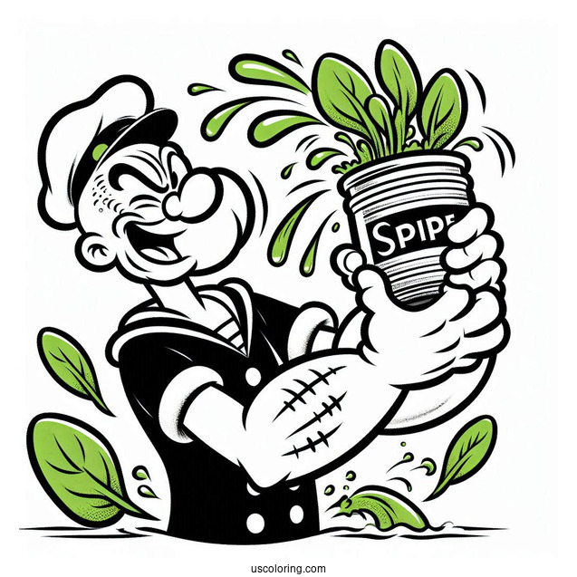 Popeye Coloring Page Squeezing Spinach Out Of Can