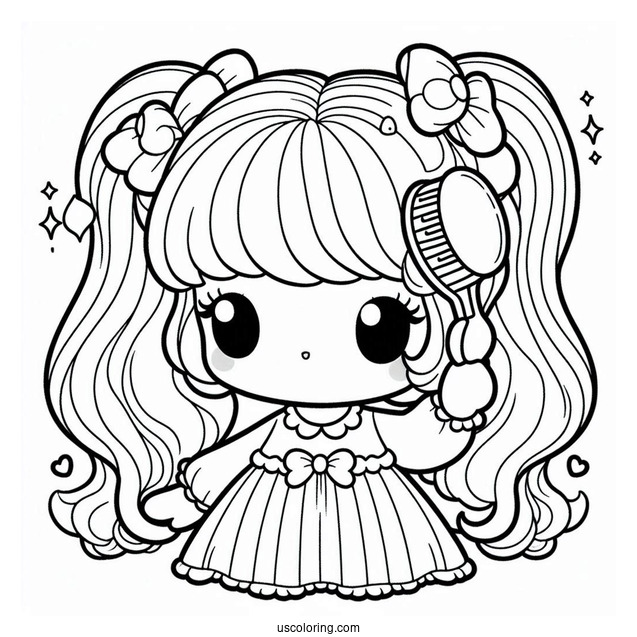 Kawaii Precious Moments Coloring Page Of Girl Brushing Hair