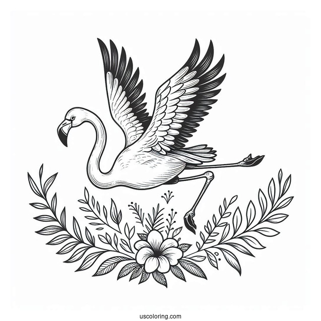 Flamingo Flying With Wings Spread Wide Open