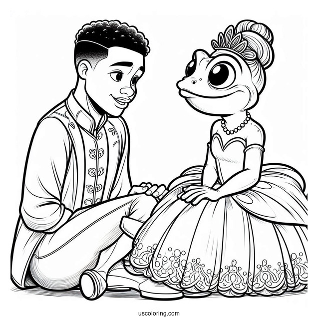 Tiana Talking To Frog Prince Naveen Coloring In