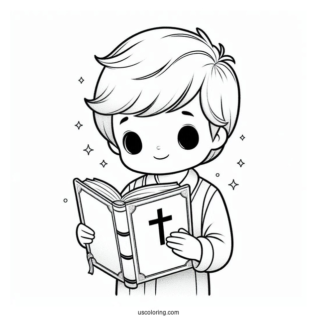 Easy Precious Moments Coloring Page Of Boy Holding Bible