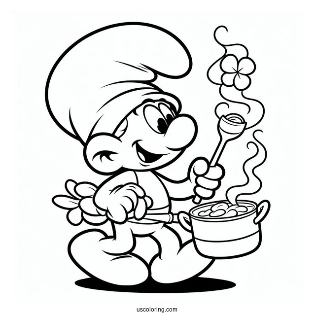 Coloring Page Of Chef Smurf Cooking