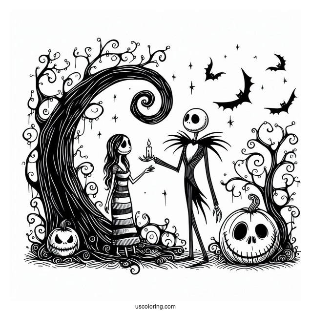 Simple Nightmare Before Christmas Halloween Coloring Page
