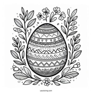 Easter Egg Coloring Page With Leafy Vines and Petals For Adults