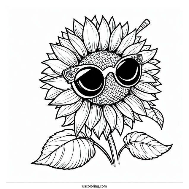 Cool Sunflower Wearing Sunglasses For Coloring