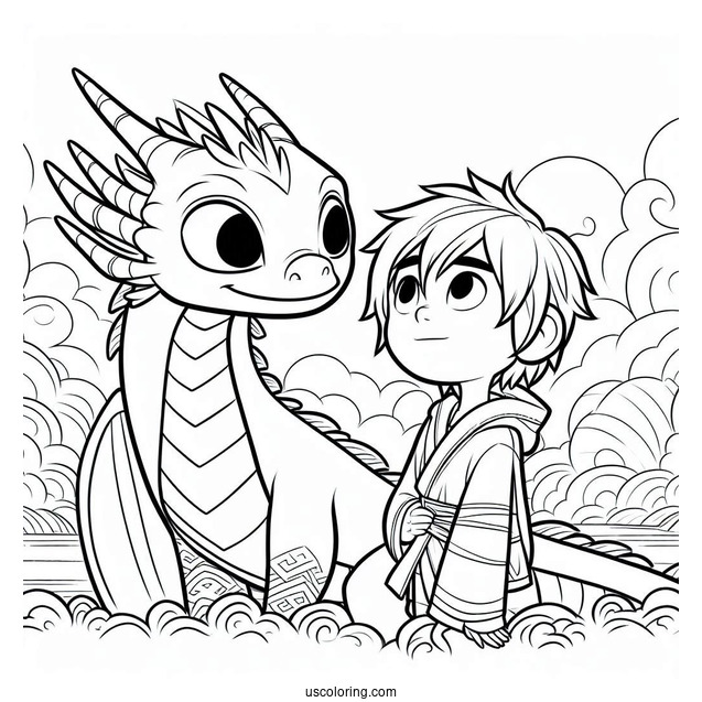 Raya And The Last Dragon Coloring Page Of Cute Raya And Sisu Back To Back