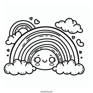 Rainbow With Smiling Clouds To Color