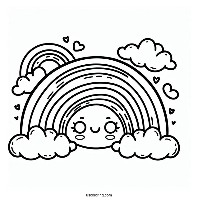 Rainbow With Smiling Clouds To Color