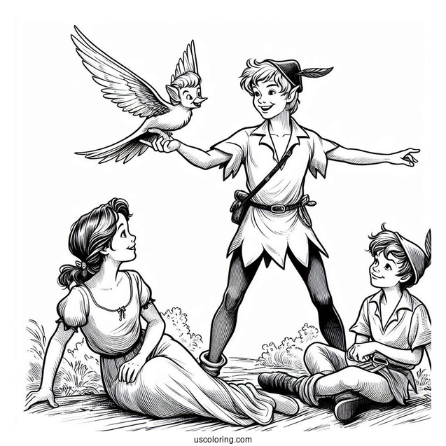 Peter Pan Teaching Wendy, John, And Michael To Fly