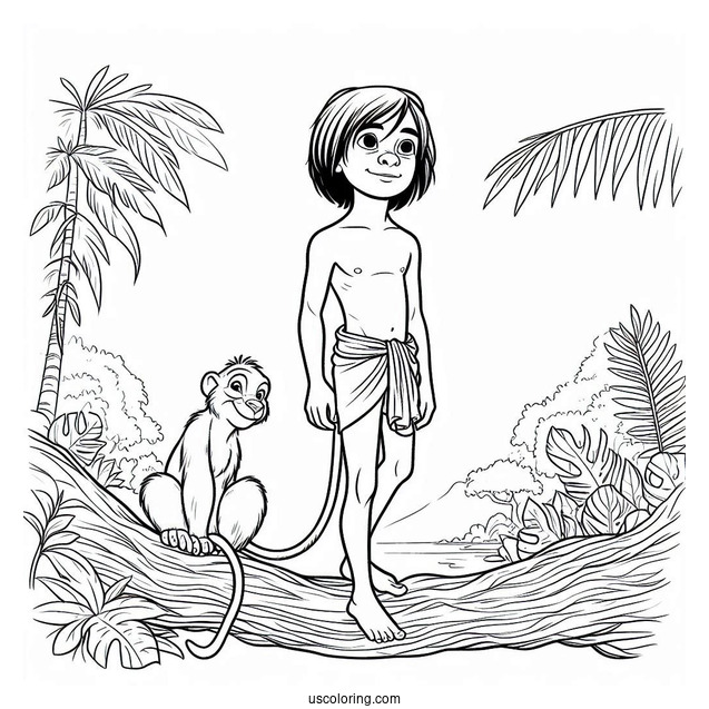 Easy Outline Of Mowgli From Jungle Book Coloring Page