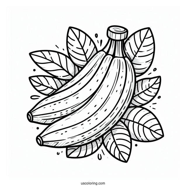 Banana With Leaves Coloring Sheet