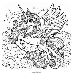 Majestic Princess Celestia Coloring Page Flying In The Clouds