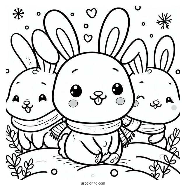 Smiling Rabbit Coloring Page In The Snow For Preschoolers