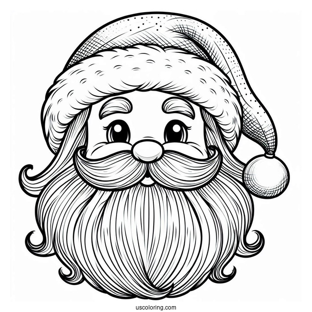 Santa Face With Big Beard And Hat To Color