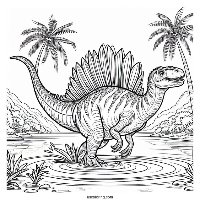 Spinosaurus Coloring Page Wading Through The Water