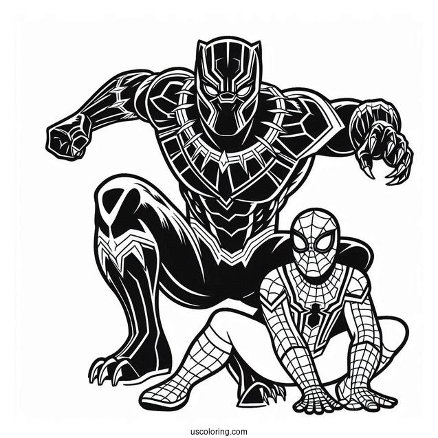 Black Panther And Spider Man Coloring Sheet