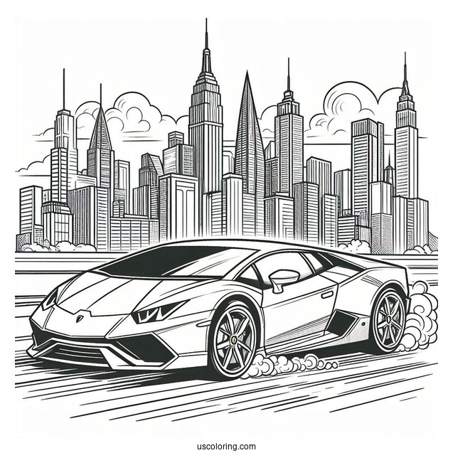 Coloring Page Of Lamborghini Driving In City