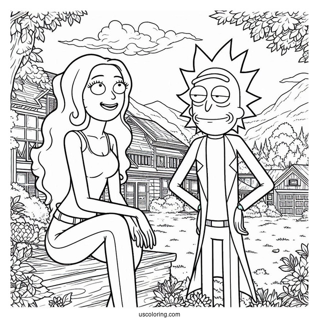 Rick and Morty Coloring Page Of Beth Smith in the Yard