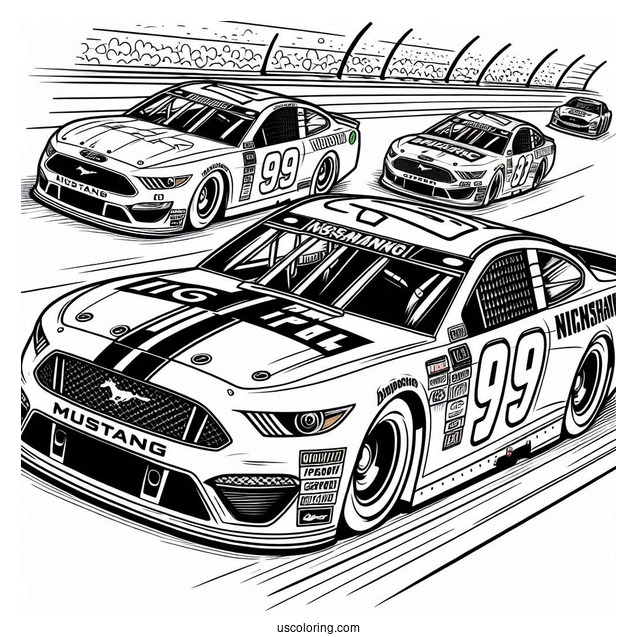 NASCAR Coloring Page Ford Mustang Racing For Kids
