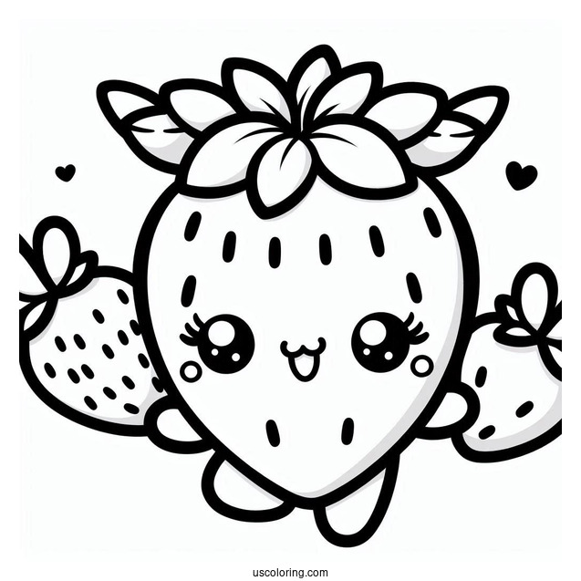 Cute Kawaii Strawberry Coloring For Preschoolers
