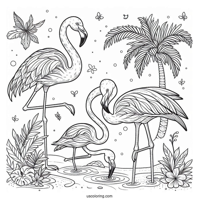 Tropical And Summer Themed Flamingos To Color