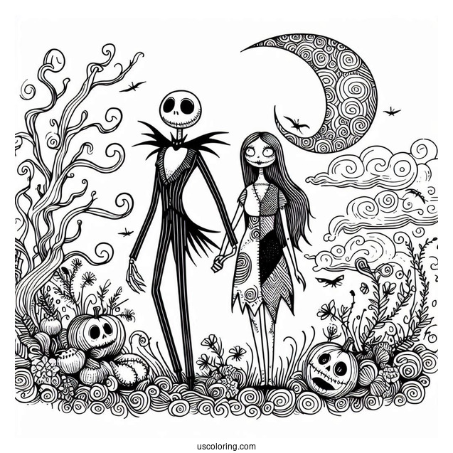 Detailed Jack And Sally Coloring Page